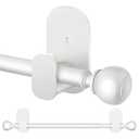 Adjustable Curtain Rods for Windows No Drilling 32 to 58 in, USFOOK 5/ 8 Inch No Drill Drapery Rod with 3M Adhesive Brackets, Renter Friendly Curtain Pole with Ivory White Round Finials