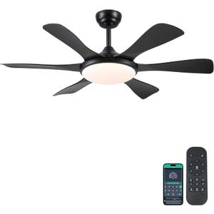Ceiling Fans with Lights-47 Low Profile Ceiling Fan with Light and Remote/APP Control,Flush Mount,DC Reversible,LED Dimmable Black Ceiling Fans for Bedroom,Indoor/Outdoor Patio Use