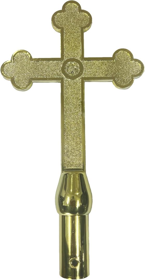 Gold Plastic Church Cross for Indoor or Parade Flagpole Finial Topper, for 1" Diameter Flagpoles