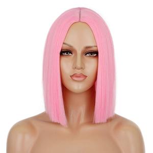 ENTRANCED STYLES Pink Wig Synthetic Straight Hair Middle Part Shoulder Length Bob Wigs for Women Colorful Fashion Bob Wigs (12.5 Inch)