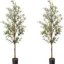 Artificial Fake Olive Tree 5FT Tall 2Pack Faux Silk Olive Tree for Home Living Room Office Decor Faux Artificial Plants Indoor Fake Potted Plants with Fruit & Free Moss