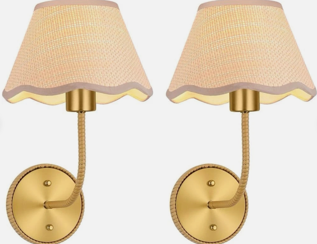 Boho Wall Sconces Set of Two Rattan Wall Lamp Rustic Brass Wall Mount Light Hardwire Wall Sconces Lighting for Bedroom Living Room Hallway Vanity Stairway, E26 Base, 2 Pack