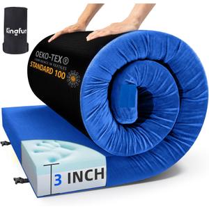 Kingfun 3 Inch CertiPUR-US Memory Foam Camping Mattress Pad, Waterproof Roll up Sleeping Pad, Thick Floor Sleeping Mats for Tent with Removable Travel Bag