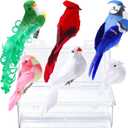 HNYYZL 6Pcs Realistic Artificial Birds with Real Feathers, Clip-on Christmas Tree Ornaments for Home Garden Wedding Party Decor, Craft Project Supplies, Assorted Colors