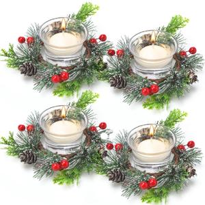 Dingion 4 Pcs Christmas Candle Ring Wreath Christmas Table Decoration