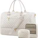 LOVEVOOK Travel Duffle Bag for Women, Weekender Overnight Bag with Shoe Compartment, Carry on Bag with Toiletry Bag, Gym Duffel Bag with Wet Pocket, Hospital Bags for Labor and Delivery 3 Pcs Set (Large, Beige)