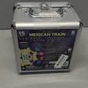 Queensell Mexican Train Dominoes Set Double 15 with Numbers - Dominoes Set for Adults and Family  136 Tiles, 9 Trains, Wooden Hub, 8 Tile Holders, Aluminum Case (D15 Numbers + 8 Holders)