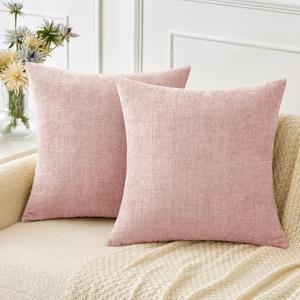 MIULEE Pack of 2 Couch Valentines Throw Pillow Covers 20x20 Inch Soft Spring Pink Chenille Pillow Covers for Sofa Living Room Solid Dyed Pillow Cases (20" x 20" (Pack of 2))