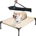 Soft Mesh Elevated Pet Bed for Large Medium Dogs Outdoor Resting Cot with Water-Resistant, Air-Permeable, Cooling and Anti-Skid Portable Dog Bed, Up to 80 lbs,33.3" L x 25.2" W x 6.9" H, Beige