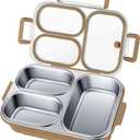 Stainless Steel Lunch Box for Kids & Adults - 25 oz - Leakproof 3 Compartment Metal Lunch Container - 18/8 Stainless Steel Bento Box - Ideal for School, Office & Outdoor - Dishwasher Safe (Khaki)