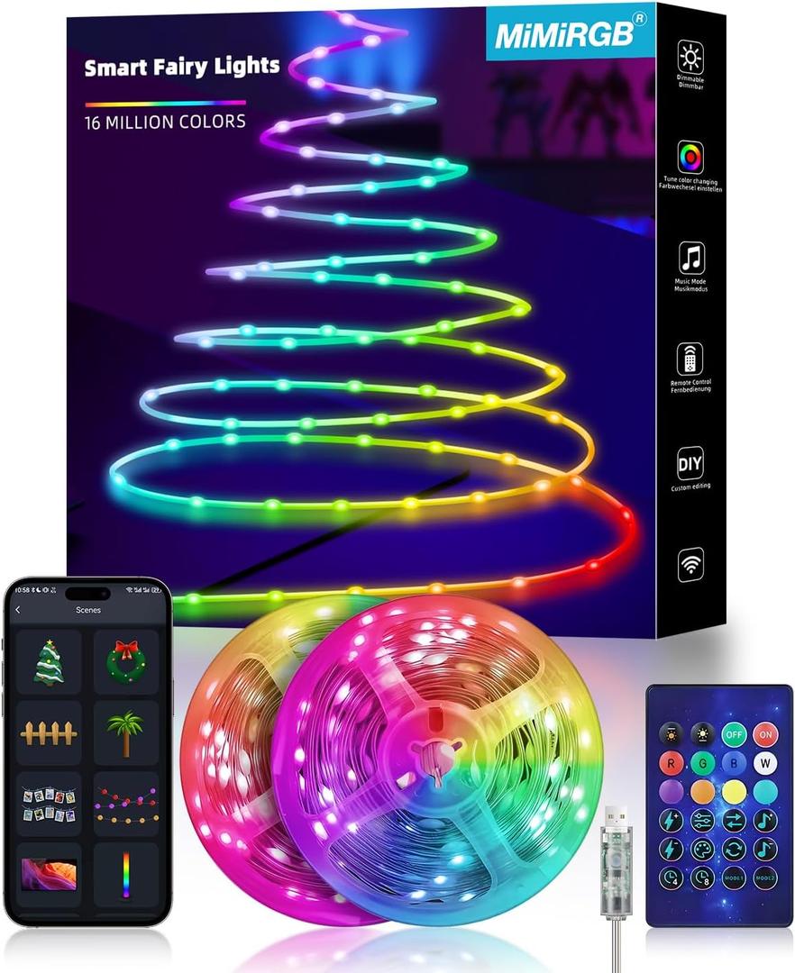Smart String Lights,2pcs 33ft 100 LED USB Fairy Lights with APP Control,12 Scenes and Music Sync LED String Light for Room Indoor Christmas Tree Decoration