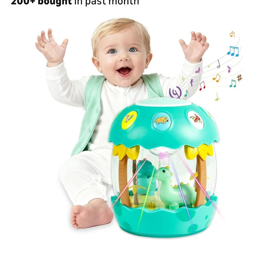 M SANMERSEN Baby Boy Toys 6-12 Months, Dinosaur Rotating Light Up Musical Baby Toys for 0-6 12-18 Months Newborn Infant Crawling Tummy Time Toys, Birthday Xmas Valentines Day Baby Boy Gifts - Green