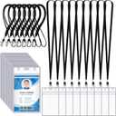 Marspark 200 Pcs Name Tag Lanyards with ID Holder Lanyards for ID Badges Resealable Flat Neck Name Tag with Clip Waterproof Plastic Clear Badges Bulk for School Office Supplies (Black)