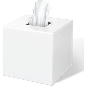 FEMELI Tissue Box Cover,Square Acrylic Tissues Paper Holder for Bathroom Bedroom Office,White