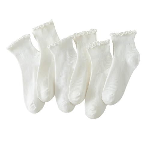 Hstyle Ruffle Socks Women, 6 Pairs of White Breathable Cool Ankle Socks