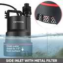 Sump Pump Submersible Utility Water Pump Thermoplastic Portable Electric Water Removal Transfer Pump with 16.4FT Cord for Swimming Pool Basement Garden Pond Tubs Draining, 1/4 HP