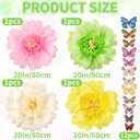 SUNBEAUTY 4 PCS Pastel Paper Flower Decorations 3D Butterflies Stickers Crepe Large Paper Flowers Tissue Paper Flowers for Wall Spring Garden Birthday Baby Shower Tea Easter Party Classroom Wedding