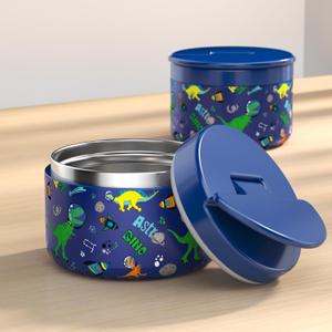 12.5oz Soup Thermo for Hot Food Kids Vacuum Insulated Food Jar Twist-Free Soup Thermo for Hot Food Kids Leakproof Stainless Steel Wide Mouth Lunch Container, Blue Dinosaur