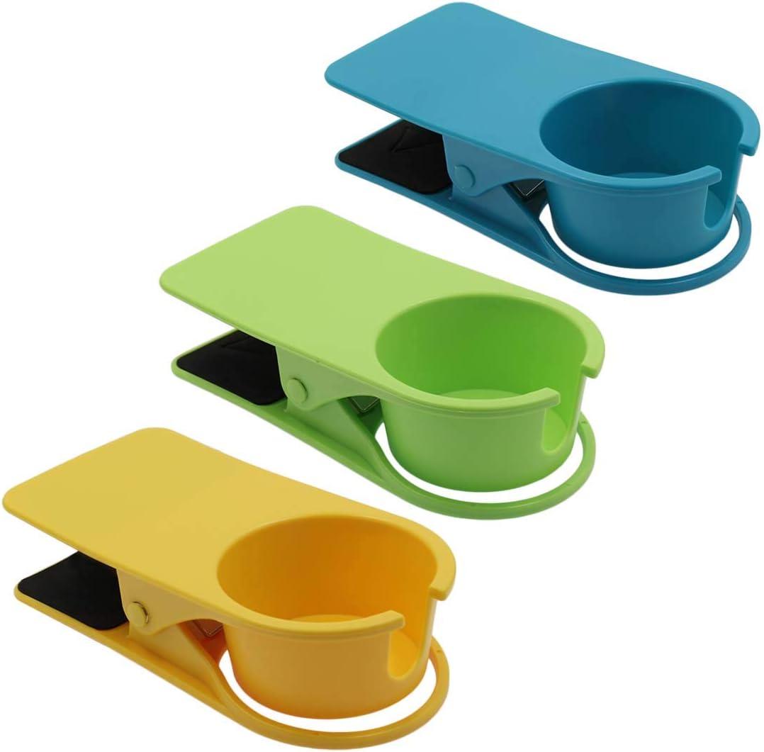 3Pcs Drinking Cup Holder Clip, Desk Drink Holder Clip Adirondack Chair Cup Holder with Clip Cup Clip Holder for Water Drink Beverage Soda Coffee Mug(Blue, Green and Yellow)
