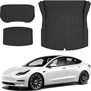 Pedigree Custom Fit TPE Trunk Mats for Tesla Model 3 2025/2024/2023/2022/2021 (Black, 8"L x 2"W x 3"H)