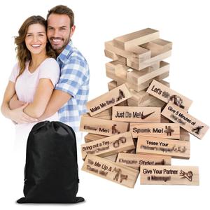 Lust Tower Games for Adults Super Naughty Block Tower Tumbling Wooden Tower Stacking Block for Couples Date Night Ideas for Valentine Lover Drunking Games(48pcs)