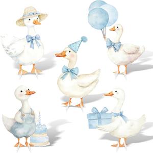 5Pcs Silly Goose Baby Shower Decorations, Blue Large Goose Cardboard Cutout Standup, Geese Birthday Party Sign for Photo Booth Props Backdrop Garden Entrance Decor Cartoon Party Supplies