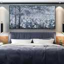 Wall Art Framed Artwork Blue And Gray White Tree Flower Landscape Decor Modern Canvas Wall Prints Abstract Wall Decor Suitable For Bedroom Apartment Office Wall Decor Can Be Hung 24"X48"