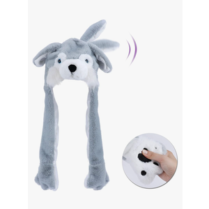 Animal Hat with Ears Moving Jumping Pop Up Beating Hat Plush Holiday Cosplay Dress Up Funny Gift for Kids