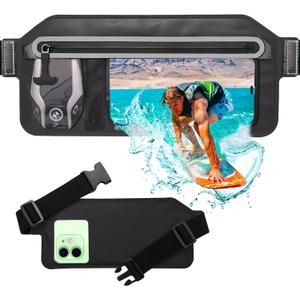 SJEhome Waterproof Phone Pouch,IPX8 Waterproof Phone Case with Adjustable Waist Strap,Compatible with iPhone Whole Series Galaxy Whole Series up to 7",Waist Bag for Beach, Boating,Swim,Black