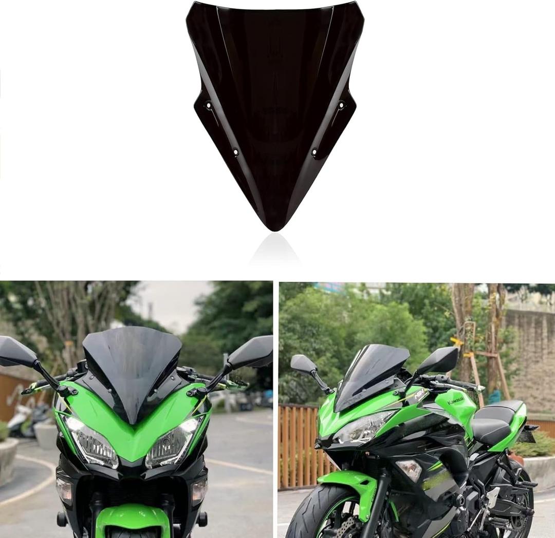 Windshield Windscreen Double Bubble for 650 ER6F 2017 2018 2019 (Black)