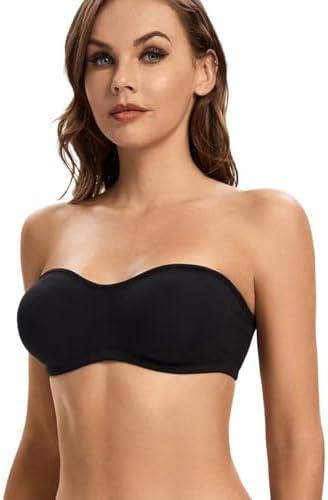 ANGOOL Strapless Bra for Women Padded Non-Slip Silicone Bandeau Bra Seamless Comfortable Wirefree Tube Top Bralette.S