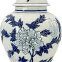 Galt International Classic Blue and White Flower Chinoiserie Jar 12" w/Lid - Ginger Jar, Tea Storage, Decorative, Home Decor Jar