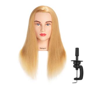 Hairingrid Mannequin Head 20"-22" 100% Human Hair Hairdresser Cosmetology Mannequin Manikin Training Head Hair and Free Clamp Holder (1907W2714)