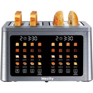 Mecity 4 Slice Toaster Wide Slot, Auto Lift Keep Warm Smart Toaster with Touch Screen, Dual Control Panel, Defrost, Auto Shut Off Digital Toasters for Bagel Muffin Waffle Gluten Free Breads1700W 120V