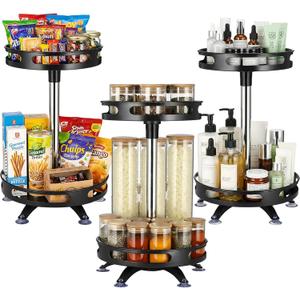 3 Pack Lazy Susan Organizer 2 Tier, 10 Inch Metal Rotating Lazy Susan Turntable Spice Rack for Cabinet, Metal Seasoning Organizer for Pantry Table Kitchen Storage, Compact and Versatile