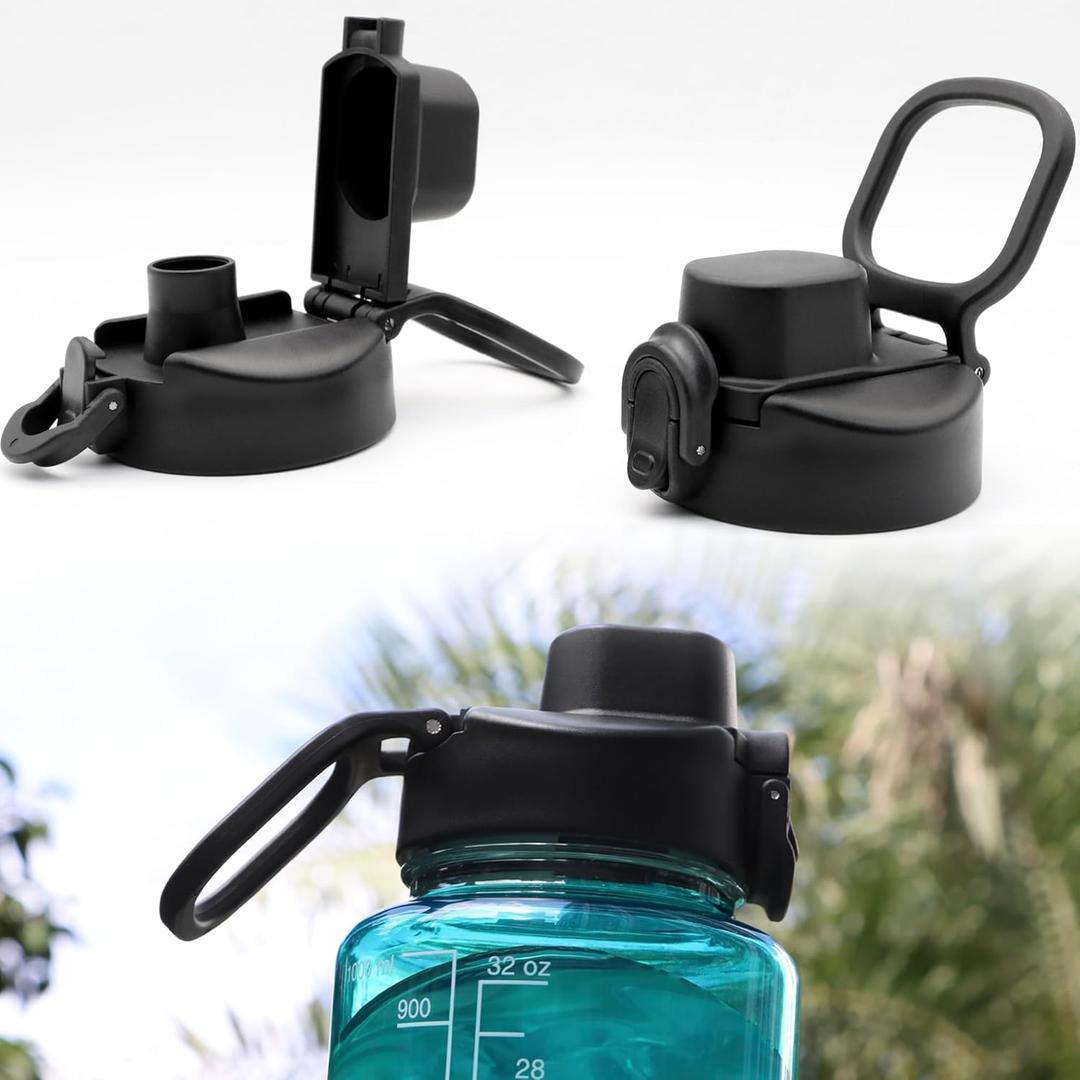 2 x 1 Pack Auto Flip Lid for 32 oz 53 mm Wide Mouth Bottles, BPA Free, Replacement Cap Accessories with Handle, Black