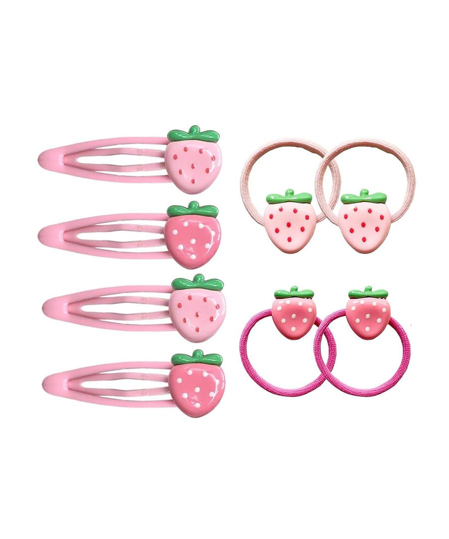 Strawberry Snap Clips Baby Girls Fruit Hair Bow Clips Strawberry Hair Ring Tie BBW24 (Set-D)