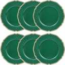 Green Scallop Charger Plates, Set of 6 Plastic Wedding Bulk Plate Charges for Dinner Plates, Table Decoration, Holiday, Thanksgiving, Christmas.