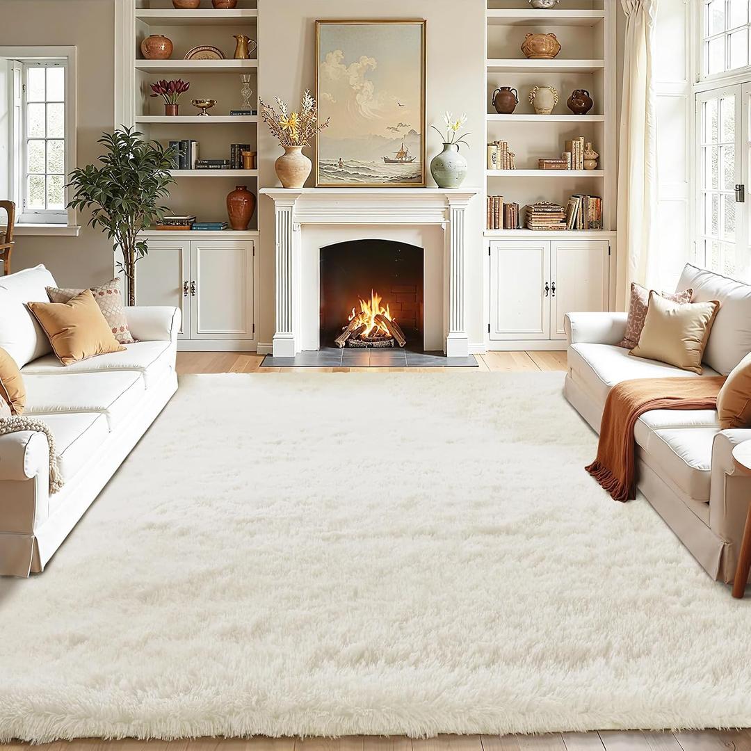 Fluffy Area Rugs for Bedroom - Soft Plush Shag Rug for Living Room Nursery Kids Room - Non Slip Fuzzy Shaggy Floor Carpets for Girls Boys Play Room Dorm Decor (White, 8' x 10')