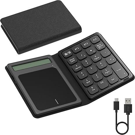 Bluetooth Number Pad Touchpad with Calculator - Rechargeable Folding Portable Wireless Numeric Keypad 23-Keys, Large Trackpad Bluetooth Travel Numpad Data Entry & Calculation & Trackpad Mouse 3 in 1