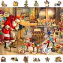 WOODEN.CITY Wooden Christmas Puzzle 500 Pieces with Unique Pieces & Unusual Shapes - Santa Workshop - Winter Scene Puzzles Christmas Vacation Puzzle 15.5 x 10,5 inches