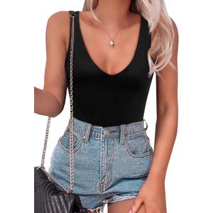 SAUNGKUAI Women's Bodysuit Plunge Deep V Neck Backless Sleeveless Going Out Tank Tops Thong Body Suits Leopard (Black, L)