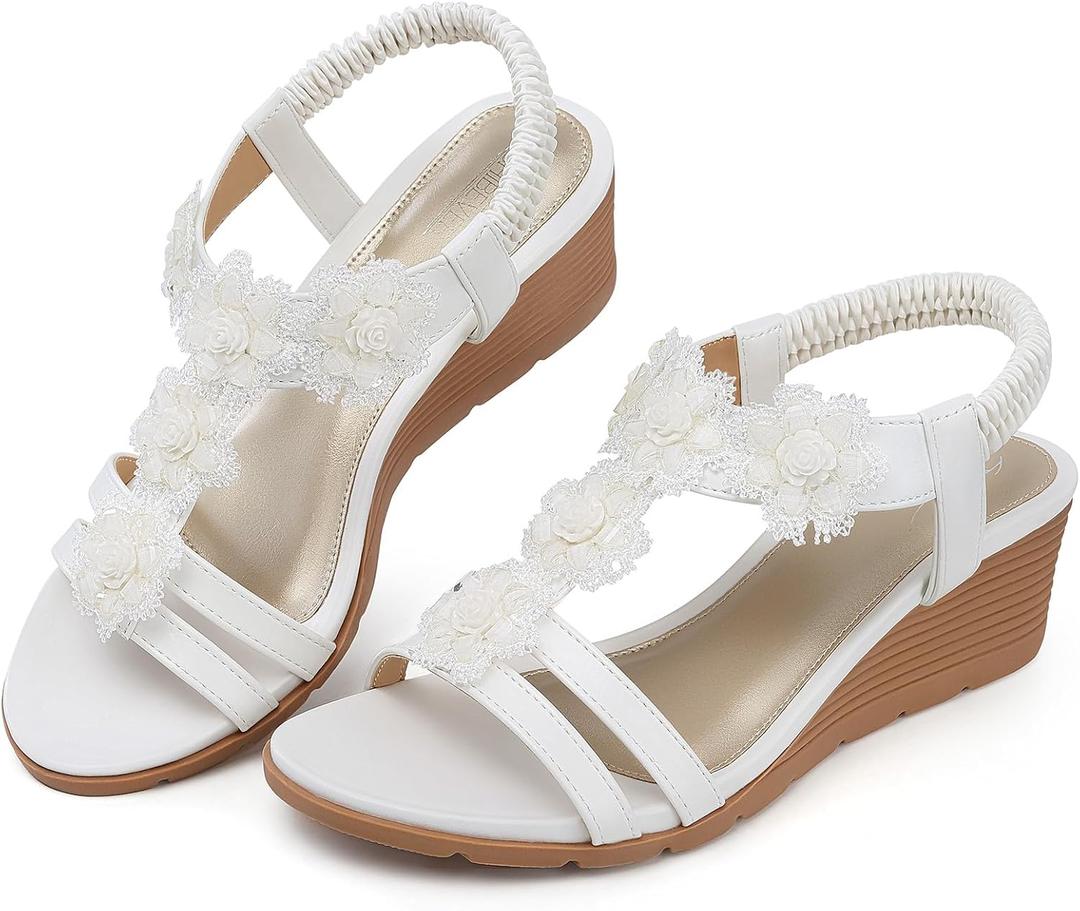 SHIBEVER Womens Sandals Wedge Flower: Open Toe Elastic Ankle Strap Wedge Sandal - Dressy Sandals Women - Comfortable Summer Bohemia (8.5, 2626-white) SHIBEVER Womens Sandals Wedge Flower: Open Toe Elastic Ankle Strap Wedge Sandal - Dressy Sandals Women - Comfortable Summer Bohemia (8.5, 2626-white)
