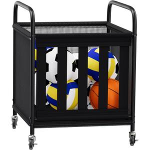 Ball Storage Cart, Sports Equipment Organizer with Wheels, Storing Volleyball, Basketball, Soccer, Baseball and Toy, Lockable Rolling Sports Ball Storage for Garage, Playgroup and Gym (Middle)