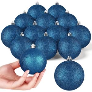 Leitee 16 Pcs 3.15 Inch Christmas Ball Ornaments Large Glitter Christmas Balls Decorations Shatterproof Xmas Tree Ornaments with Hanging Loop for Holiday Festival Party Wreath Home Decor(Navy Blue)