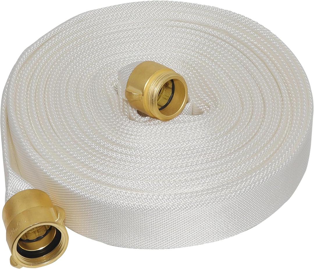 Fire Hose 100 FT x 1-1/2" ID, Brass NST, NH Interface, TPU, Polyester, Working Pressure 250 PSI, Burst Pressure 500 PSI, Indoor Fire, Home, Garden Fire Hose Irrigation