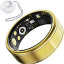 Health Fitness Tracker Ring for Women Men Smart Ring with Heart Rate, SpO2, Blood Pressure, Sleep Monitoring with Charging Case,Remote Photography, Family Care, No Subscription Fee (Gold 11)
