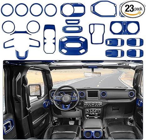 RT-TCZ for Wrangler JL Interior Trim Kit Compatible with Jeep Wrangler JL JLU Gladiator JT 2018-2023 Carbon Fiber Interior Accessories 23pcs, Blue