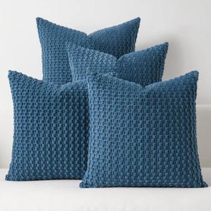 Kevin Textile Throw Pillow Covers Pack of 4 Spring Super Soft Boho Corduroy Decorative Pillow Covers Cases Solid Color Plush Texture Throw Pillows for Sofa Couch Chair 18x18 Inch, Dusty Blue