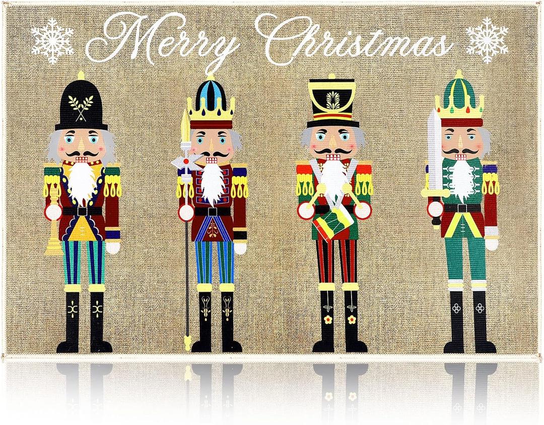 Minatee Nutcracker Doormat Happy Holidays Doormat Washable Non Slip Floor Rugs Christmas Soldier Floor Mat for Front Porch Door Bathroom 24 x 16 Inches (Let It Snow Style)